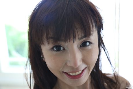 Excellent japanese dark hair Marica Hase work with wet lips on big cock and gets a facial 