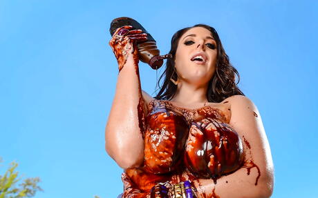 Excellent american dark hair Angela White in fetish gallery outdoor