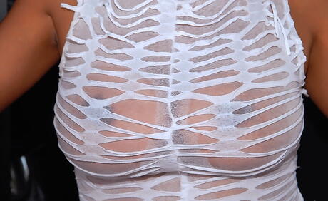 Deluxe latin Layla Terrace in nice skirt exhibits big hooters and jerks off 