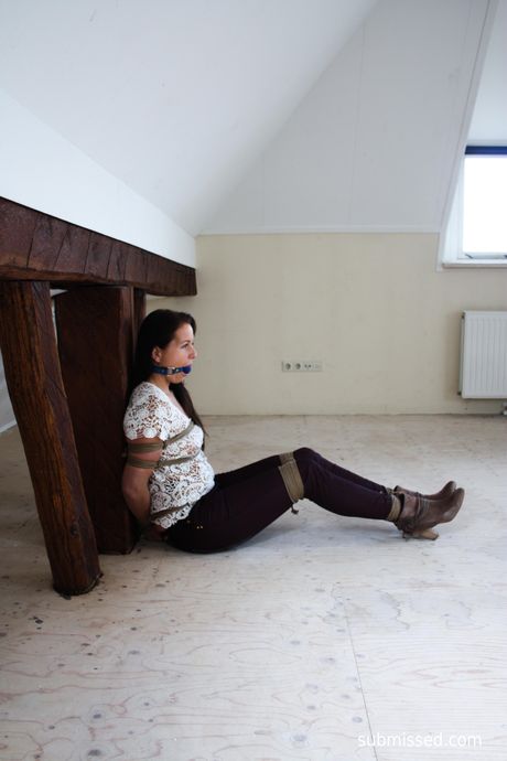 迷人的荷蘭女孩 Lena D 被綁住並堵住嘴，進行熱辣捆綁獨奏