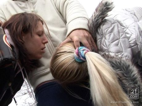 European girls Orsay and Mercy get fucked and pissed in a hardcore 3some