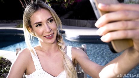 Lesbian magazine models Aiden Ashley and Bella Rolland kiss and fondle tits