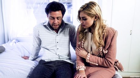 Light-Haired american MILF Kenzie Anne seduces her man friend in a black dress