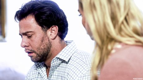 Light-Haired american MILF Kenzie Anne seduces her man friend in a black dress