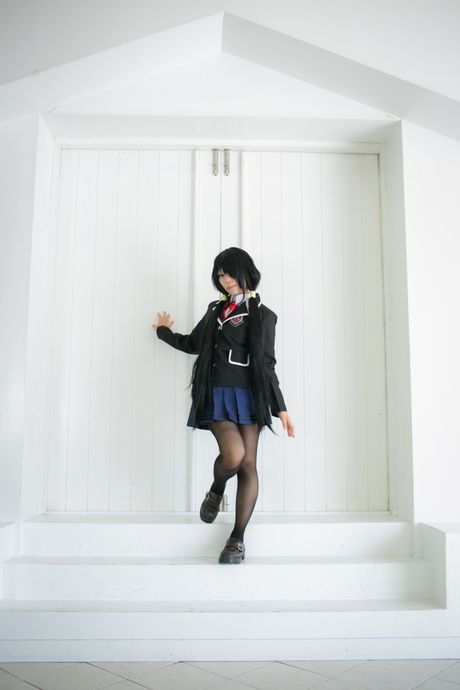 Schoolgirl Rat Sakura strips to her stockings and presents her tits