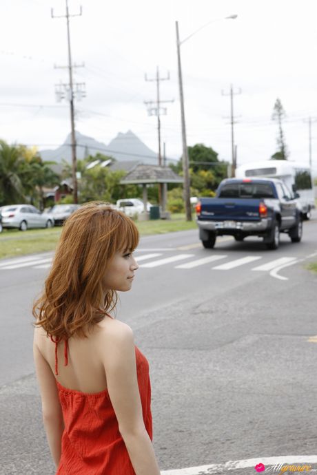 Hot Asian teen Eri Kamei flaunts her hot body in a red dress