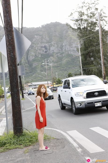 Hot Asian teen Eri Kamei flaunts her hot body in a red dress