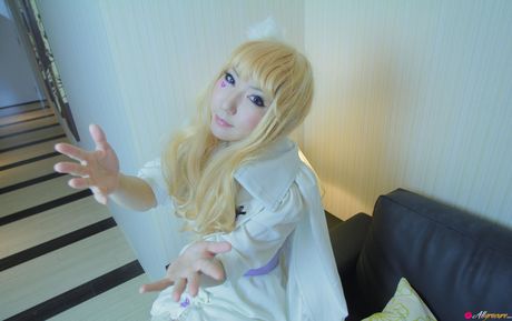 Asian cutie Saku gets naked in white stockings before a bath