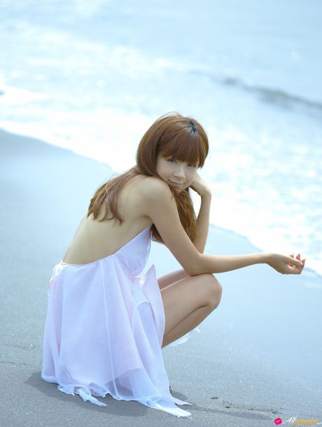 Brown-Eyed japanese beauty Angel reveals her naked form in the bathroom and presents her tits