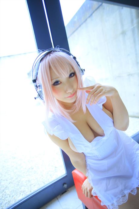 Big-Breasted japanese teen Saku strips her pink lingerie and shows her big juggs