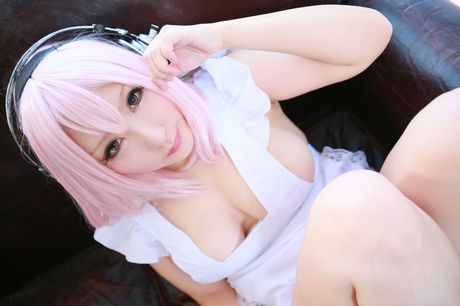 Big-Breasted japanese teen Saku strips her pink lingerie and shows her big juggs