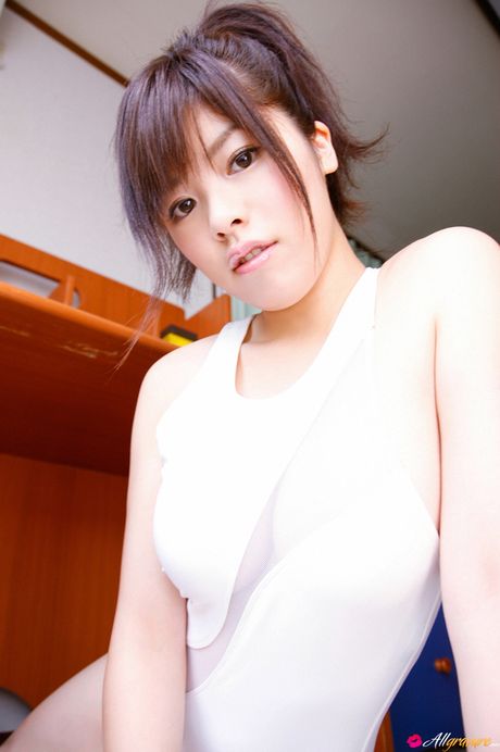 Fantastic Asian teen Saya Sakuragi strips to her underwear and reveals her huge tits