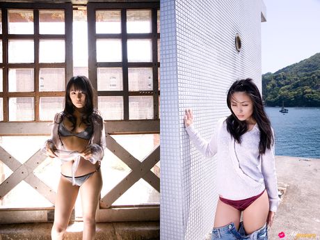 Bikinimodellen Yukie Kawamura viser sine faste bryster og skaldede fisse frem i en solo