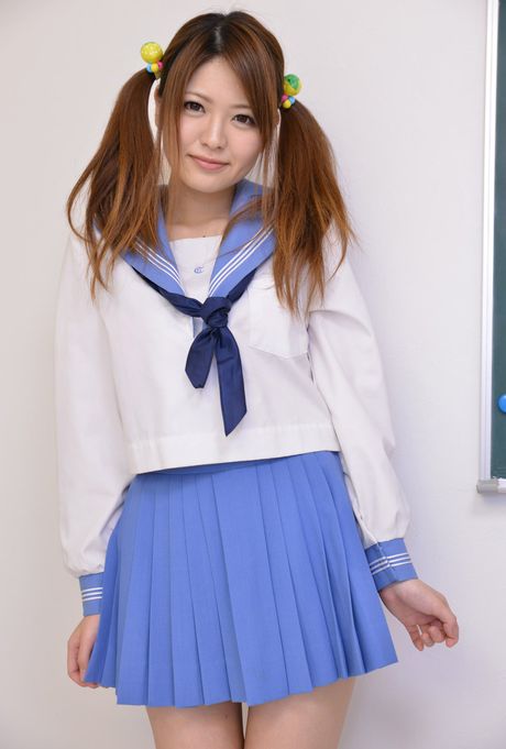 Asian schoolgirl Azusa Akane gets naked on a chair in her socks