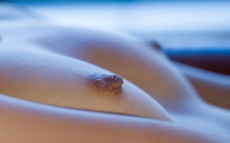 Den asiatiske model Risa Mizuki afslører sine små bryster og poserer i fiskenet