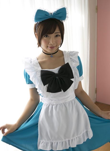 Asian girl Mana Sakura reveals her small tits and poses in white stockings