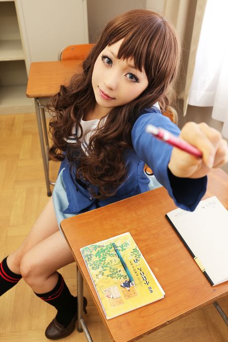 Nice Asian teen Higurashi Rin strips to her stockings and spreads her pussy