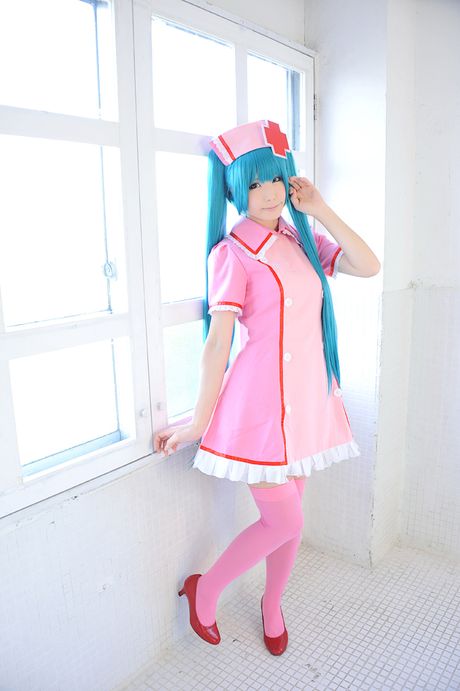 Fantastic Asian nurse Haruka strips her uniform and poses in pink stockings