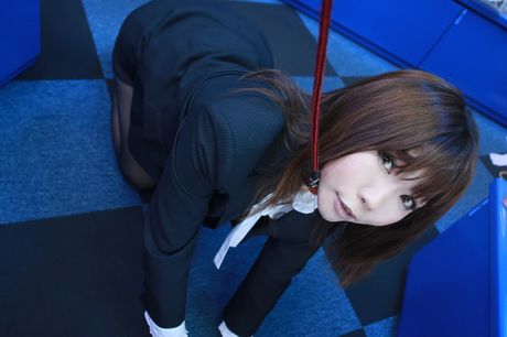 Asian girl Higurashi Rin wears a gag and blindfold while having sex