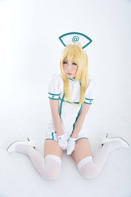 Blonde japanese stunner Haruka displays her hot ass and pussy in white stockings