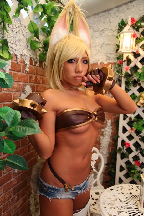 Asian teen Nonsummerjack sports a bunny tail while modelling in white panties