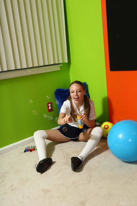 Delicate teen Aubrey Star strips and teases with her tiny tits & shaved pussy