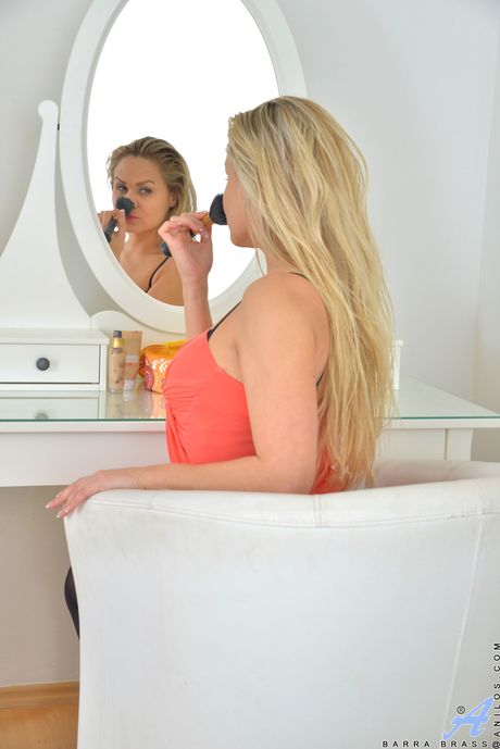 Adorable czech blond milf Barra Brass reveals big titties and jerks off 