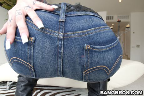 Brunet american cutie Mason Moore displays her amazing juggs and gets her ass fucked