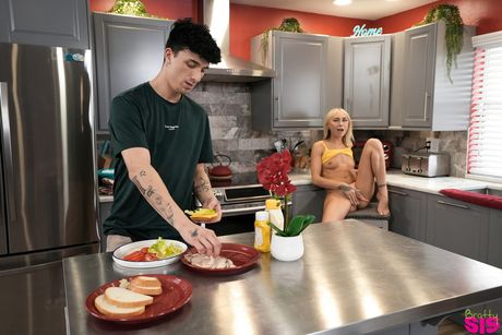 Light-Haired american cutie Chloe Temple tempts her stepbrother in the kitchen