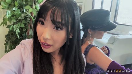 Asian covergirls Lulu Chu and Elle Lee have a threesome with a white guy