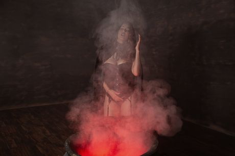 Big-Racked american,mexican MILF Krissy Lynn has sex on a bed during Halloween