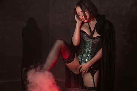 Big-Racked american,mexican MILF Krissy Lynn has sex on a bed during Halloween