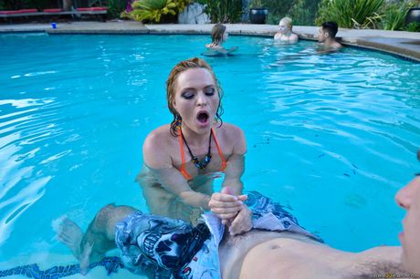 Light-Haired american,mexican MILF Krissy Lynn has sex with a boy after being freed from a pool