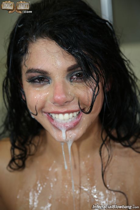 Brazilian teen Gina Valentina gets her face covered in cum after a gangbang