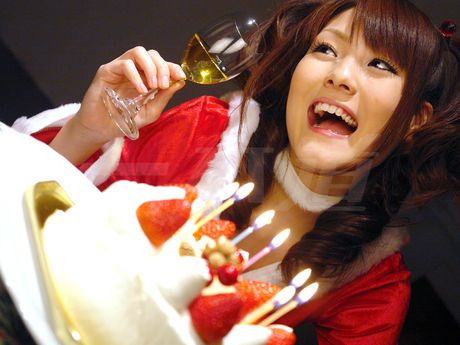 Asian cutie Fuwari gets her twat creampied by a white dick at Christmas