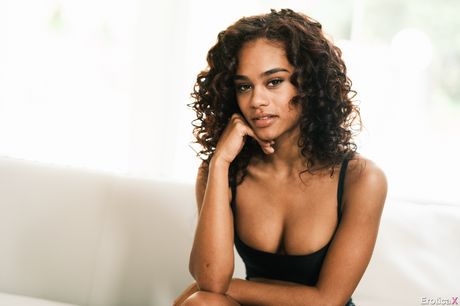 Ebony american stunner Scarlit Scandal gets banged by a white dude on a bed