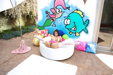 Sylphlike american teen Lucy Doll exhibiting tiny tits and shaved pussy outdoor