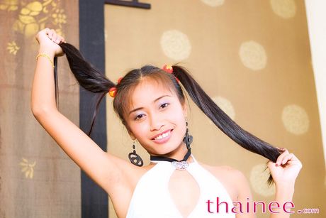 アジアの美女タイニーが服を脱いで小さなおっぱいと毛のないオマンコを見せる