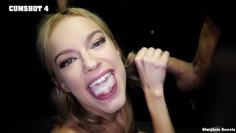 Blonde american teen Lindsey Lakes sucks a dick through a gloryhole