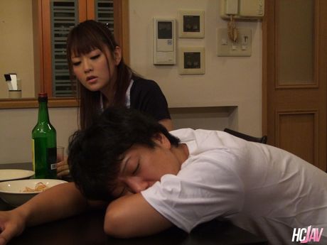 Asian teen Tomoka Sakurai gets her hairy pussy fucked by two guys