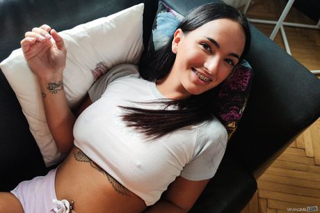 Dark-haired Claudia Bavel gets her amazing boobs and ass fucked outdoors