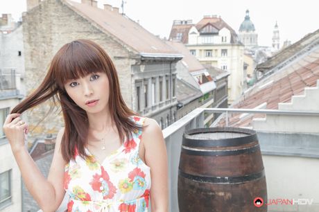 Superb Asian Marica Hase strips naked and demonstrates her natural tits outdoors