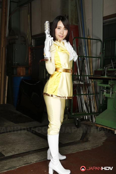 Alluring Asian babe in boots and gloves strips and highlights her body