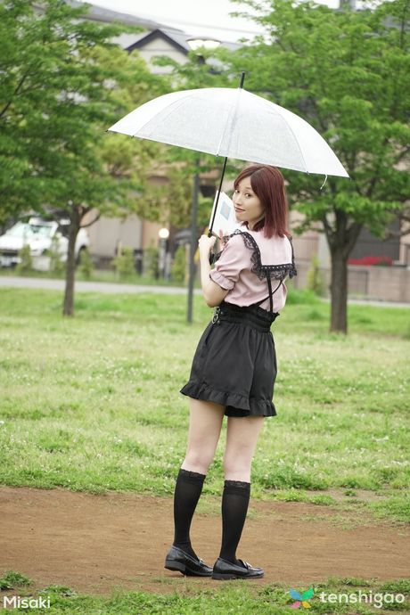 T: Asian housewife Misaki strips to her knee socks and demonstrates her hairy pussy