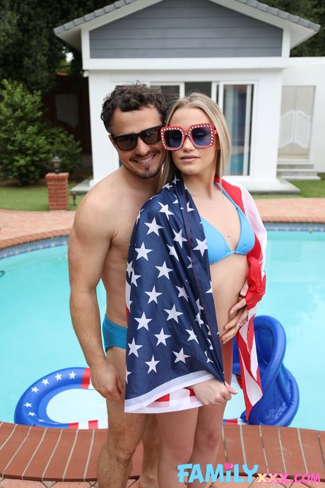 Excellent american blond Chloe Rose takes a facial after a poolside fuck