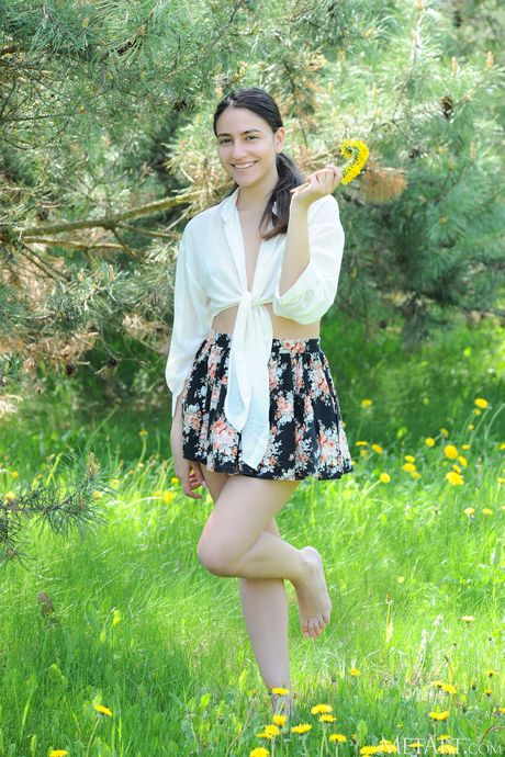 Tender teen Cira Nerri gets naked in a field of wildflowers