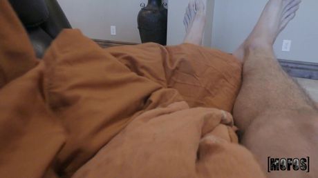 Latina girl Serena Santos has sex with her stepbrother on a sofa