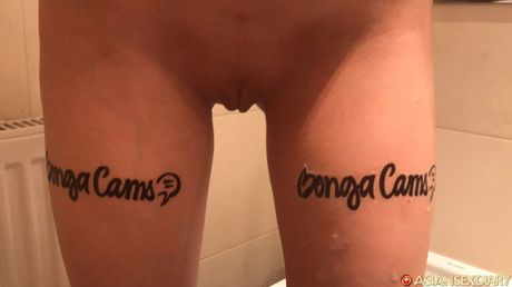 Asiatisk dukke amatør får sin fisse skruet på i badeværelset