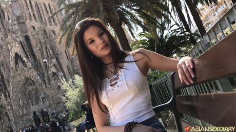 Perfect spanish stunner Miyuki Son gets naked on a blanket in a skirt and heels