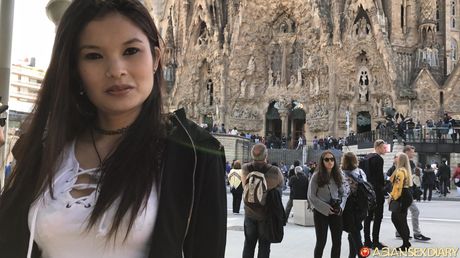 Perfect spanish stunner Miyuki Son gets naked on a blanket in a skirt and heels